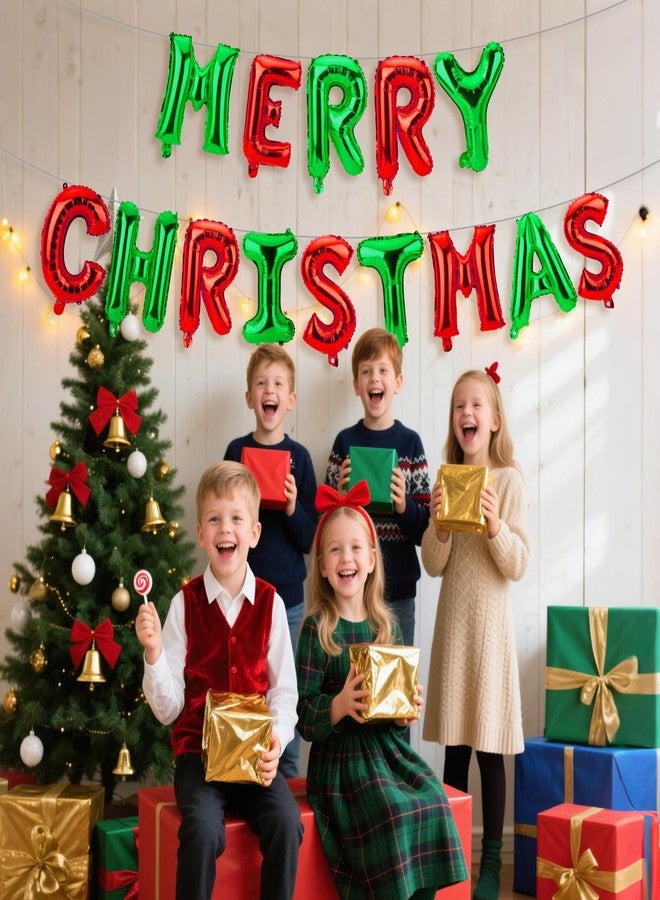 QIHOMPIB Merry Christmas Letter Banner Garland 16 Inch Red and Green Foil Balloon Kit Christmas Birthday Party Favors Supplies Decorations Indoor Outdoor Xmas Home Room Wall Decor Friends Props Sign Bunting - Image 5